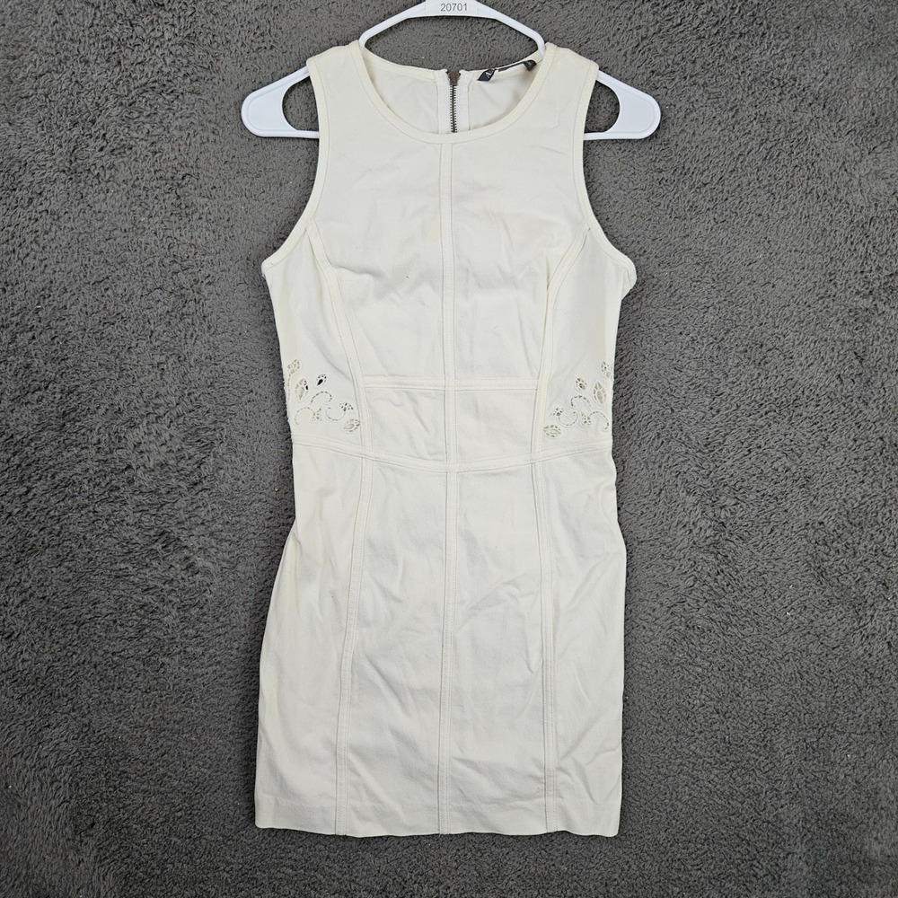 Armani Exchange Womens Cream Eyelet Lace Cutout Sleeveless‎ Mini Sheath Dress 2